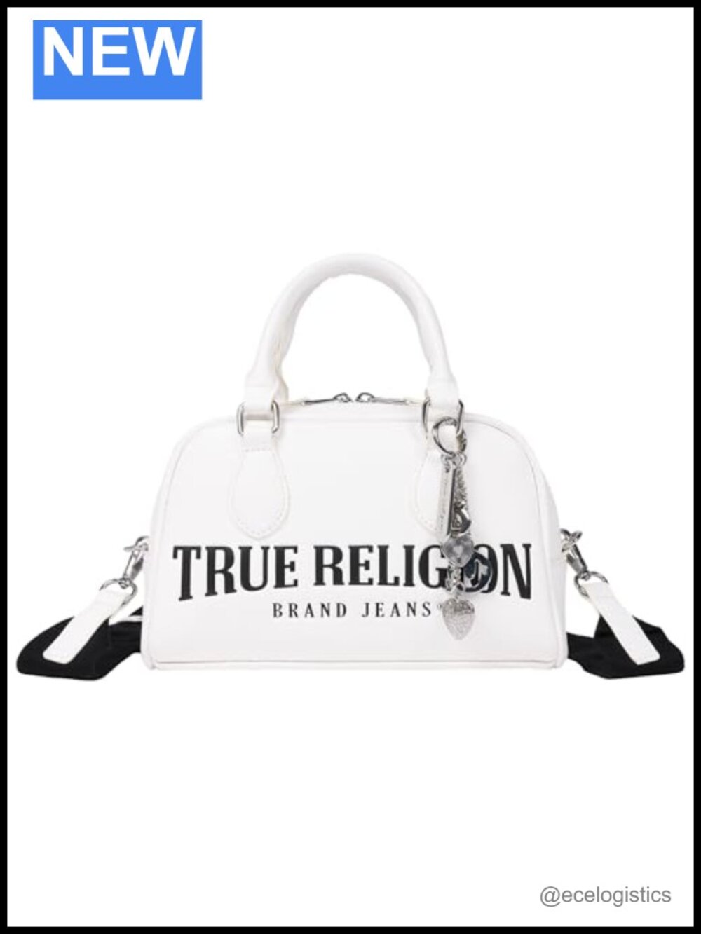 White Vegan Leather Satchel Purse with Silver Hardware and Adjustable Strap
